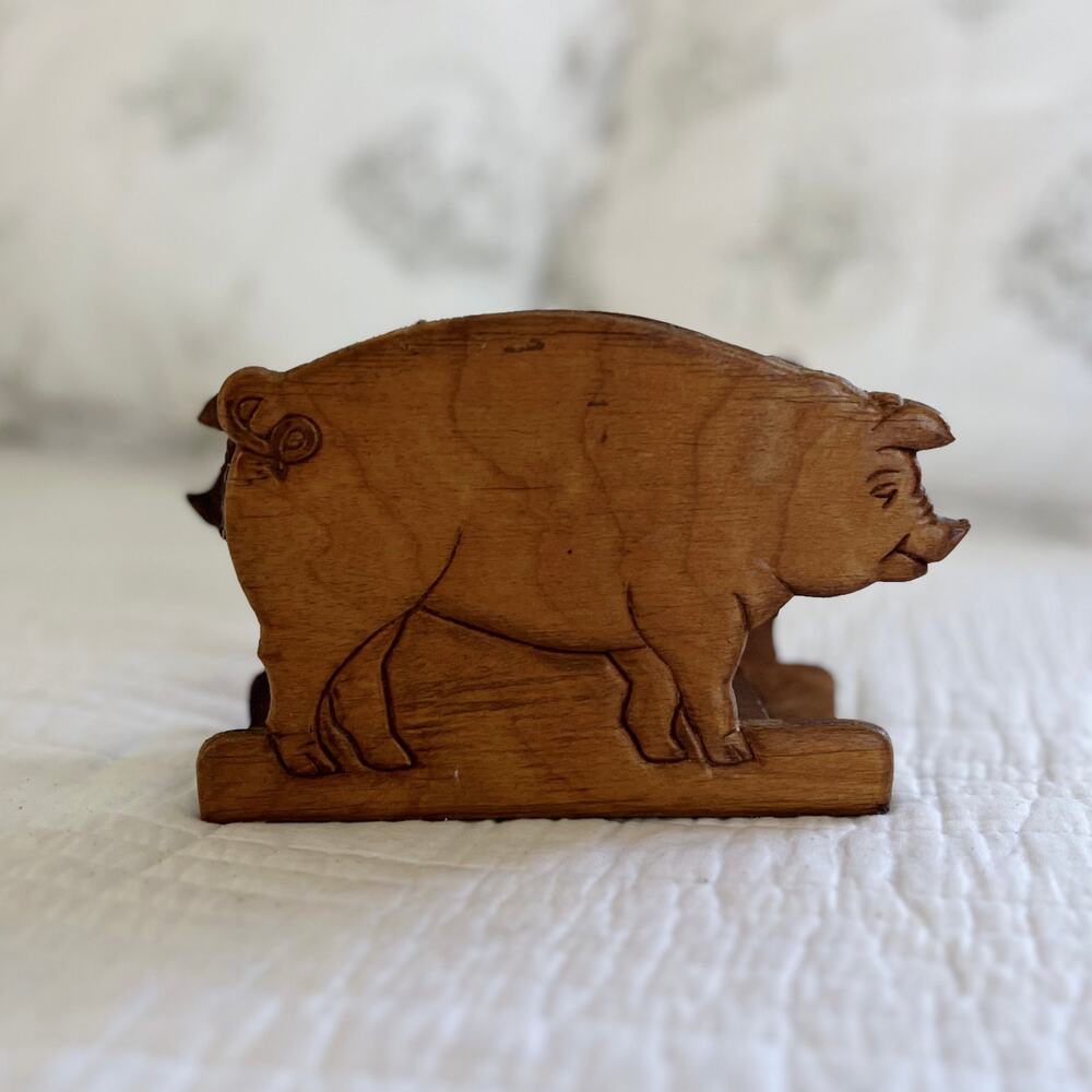 Vintage Wooden Pig Napkin Holder Farm Kitchen Home Decor